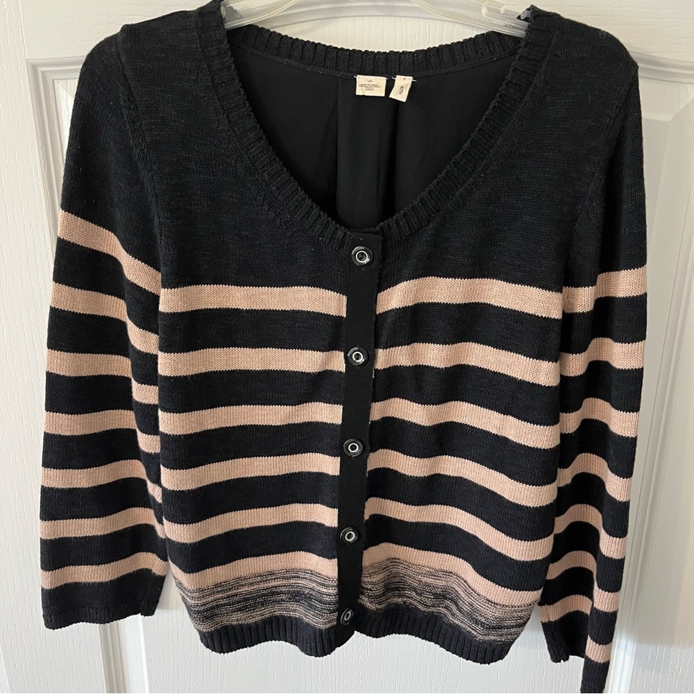 NWOT Anthropologie Moth Large Striped Black and Tan Women's Sweater - Picture 2 of 13